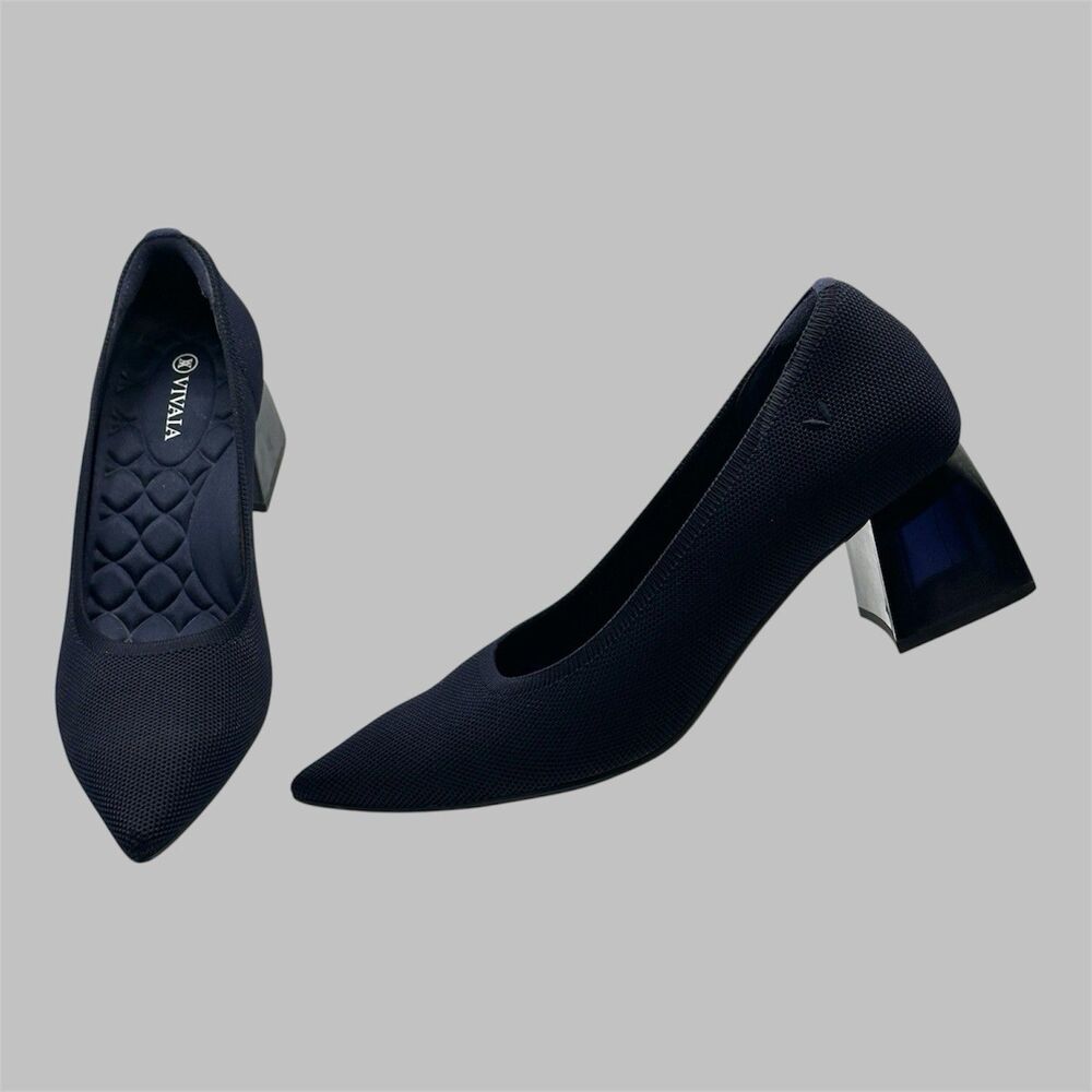 Vivaia Heels Womens Size EU 41 Navy Blue Aria Block Heel Pointed Toe Knit Shoes